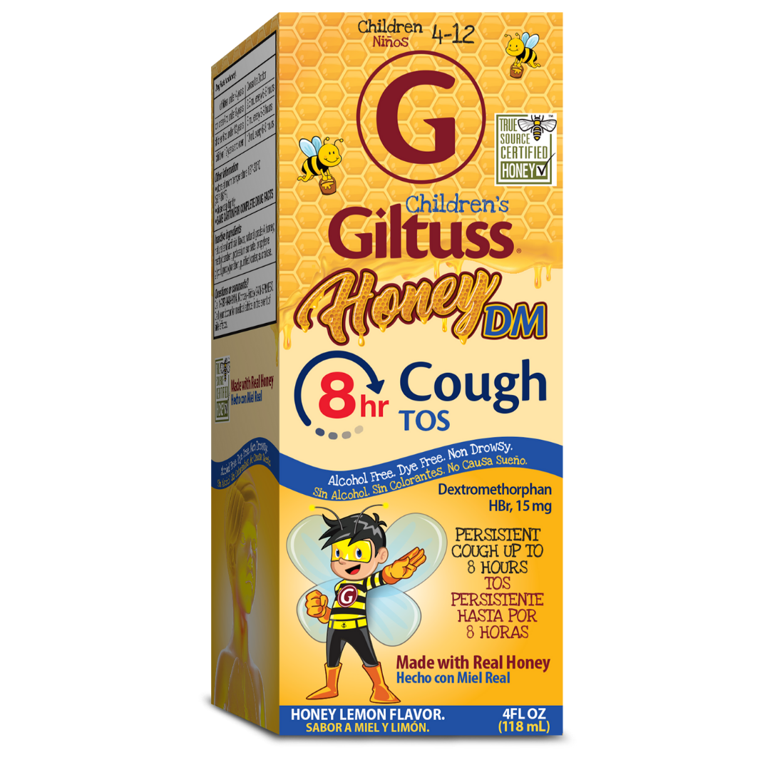 Botella de Giltuss Honey DM 8 Horas sabor cereza (4 oz) suprime la tos