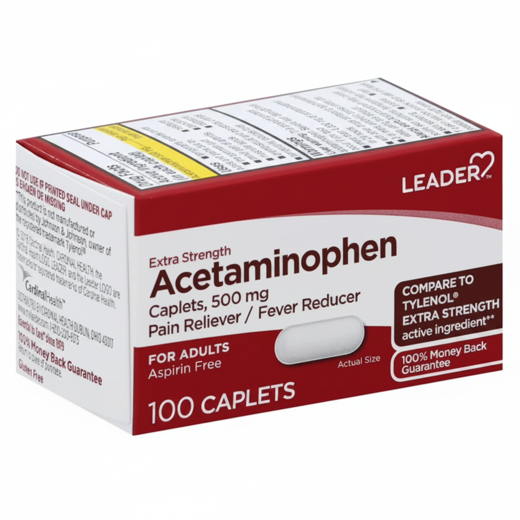 Acetaminofén Extra Fuerte Leader 500 mg (100 comprimidos)