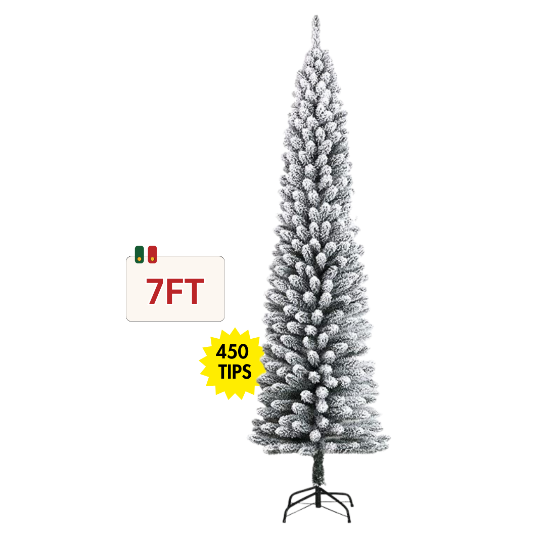 Pencil Christmas Tree Flocked Artificial 7ft 450 Tips árbol navidad nevado