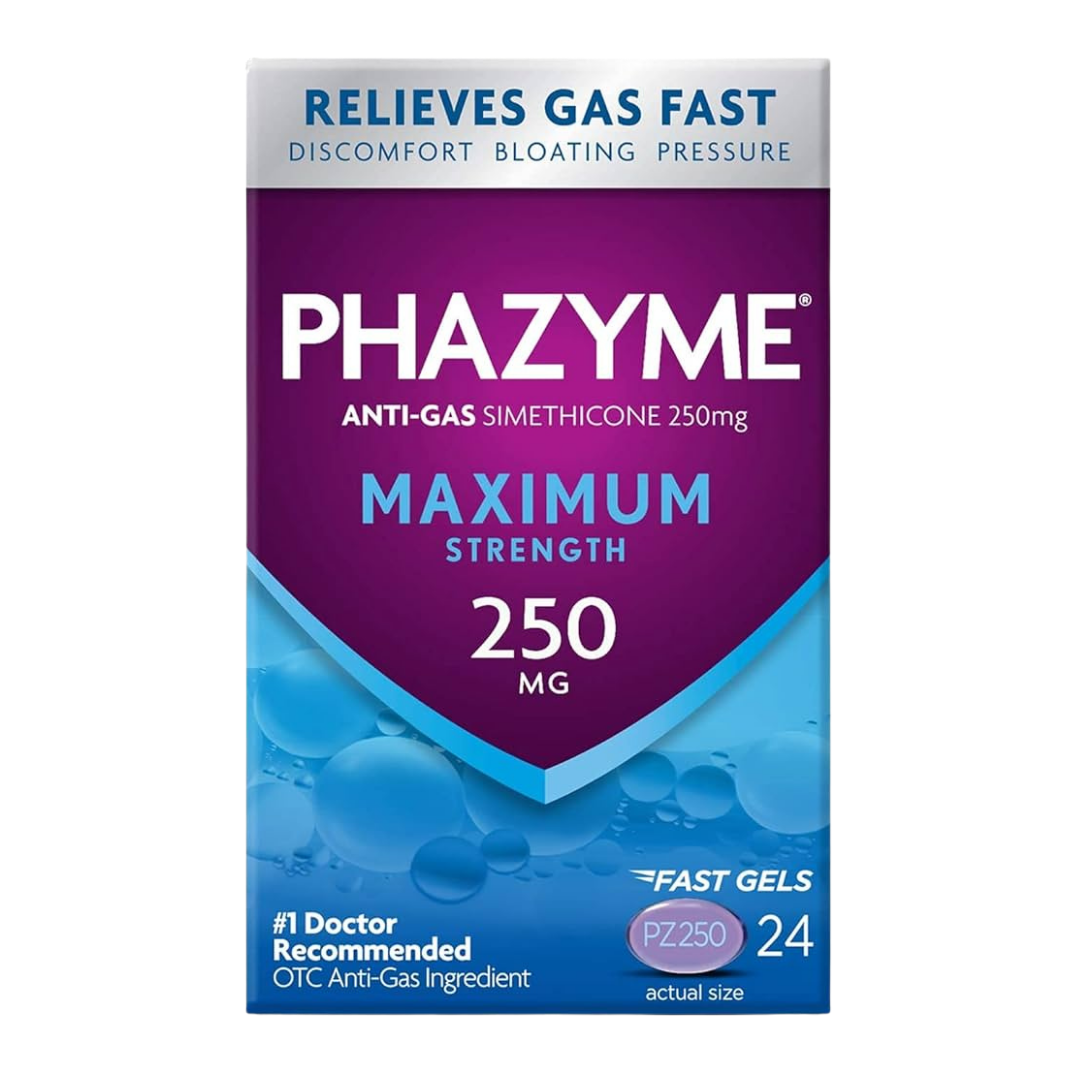 Botella de cápsulas blandas Phazyme Anti‑Gas (24 ct) para alivio de gases