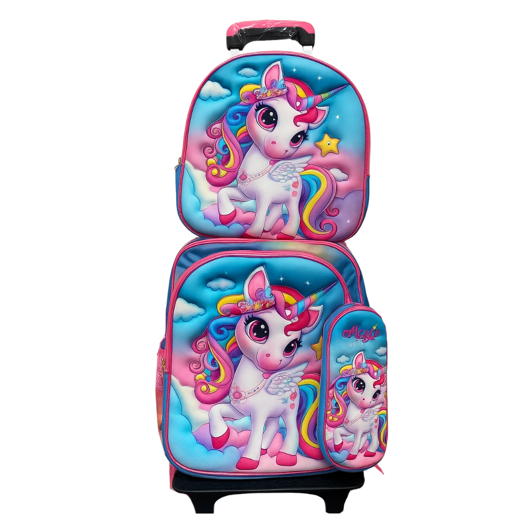 Pony Juego de Mochilas 4 Piezas con Carro, Lonchera y Cartuchera