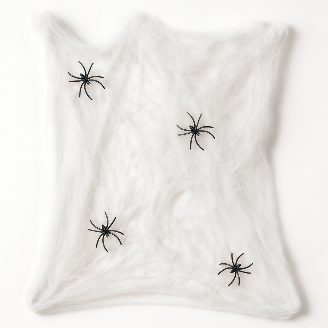 Spider Webbing Halloween Decor with 4 Spiders (1 Pack)