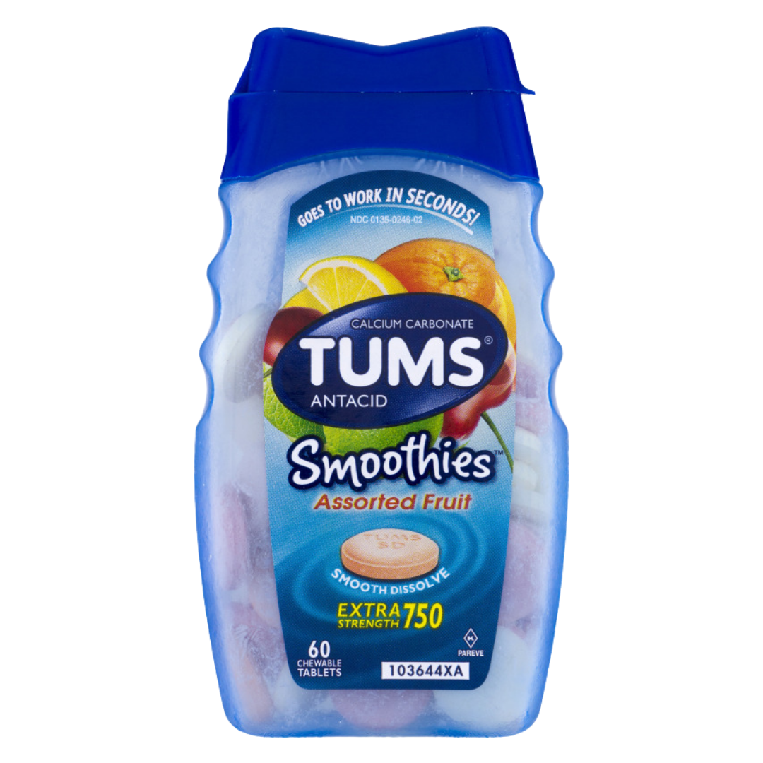 Envase de Tums Smoothies Extra Strength 750 mg Frutas Variadas (100 ct)