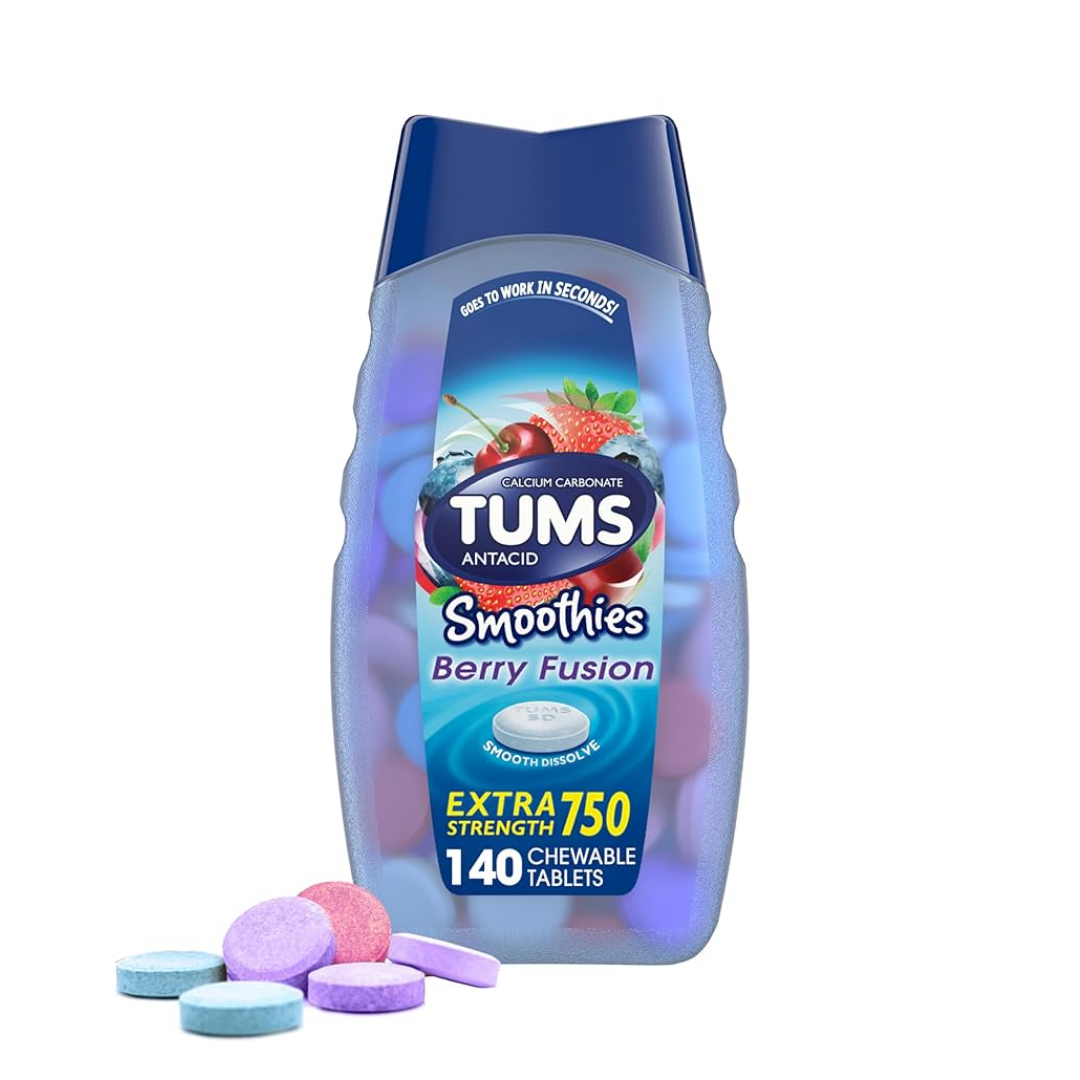 Envase de Tums Smoothies Berry Fusion 750 mg (100 ct) para alivio de acidez