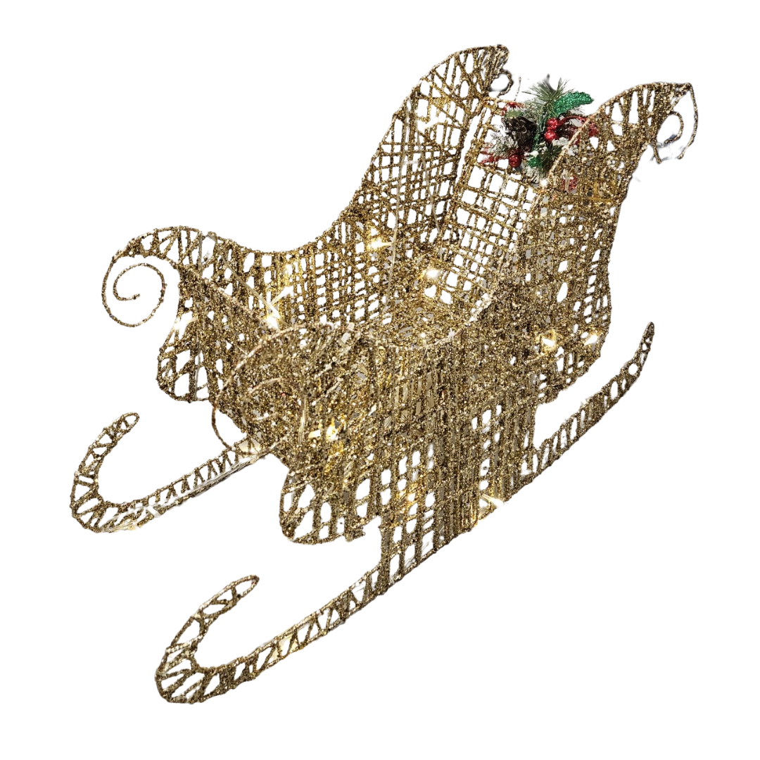 Gold Christmas Sleigh Lighted Decoration trineo navideño dorado luces