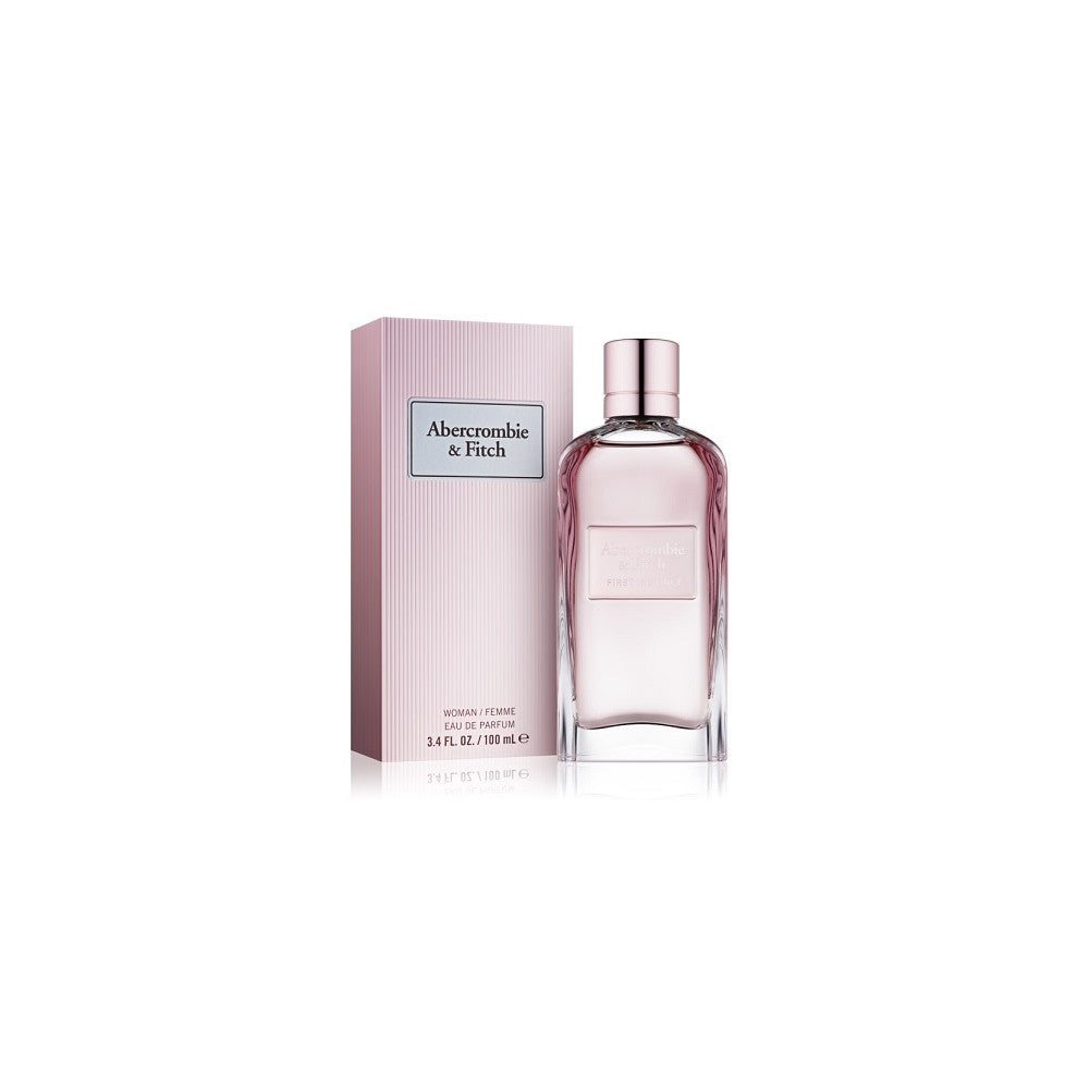 Aberdeen & Fitch Eau de Parfum bottle with a pink cap next to its pink striped packaging box, set against a plain white background.