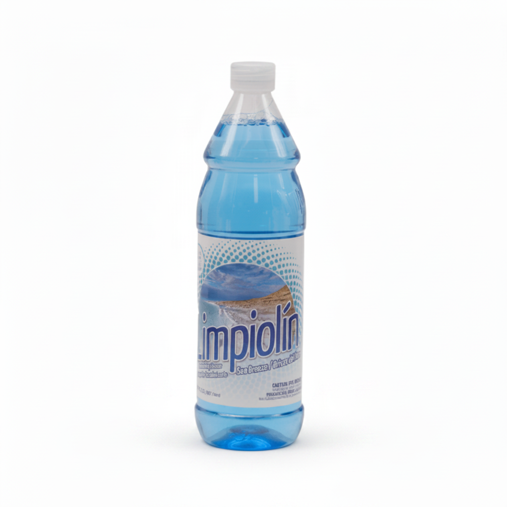 A plastic bottle of Impiolín ice water with blue liquid, a white cap, and a white label featuring the brand name 'Impiolín' and an ice mountain graphic.