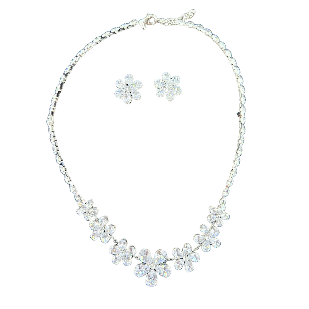 Floral Crystal Necklace & Earrings Jewelry Set