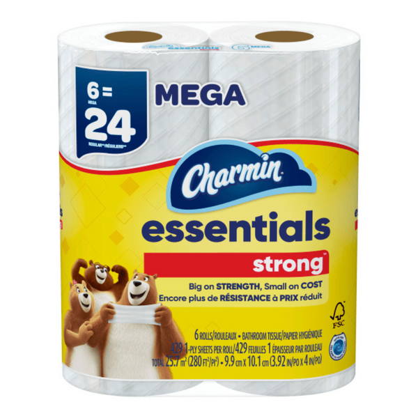 Charmin Essentials Strong Toilet Paper 6 Mega Rolls  Per Roll (429 Sheets)