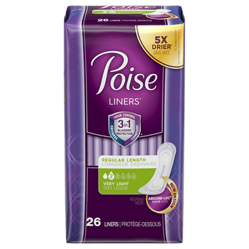 Poise Incontinence Liners Regular Length protección diaria 26ct