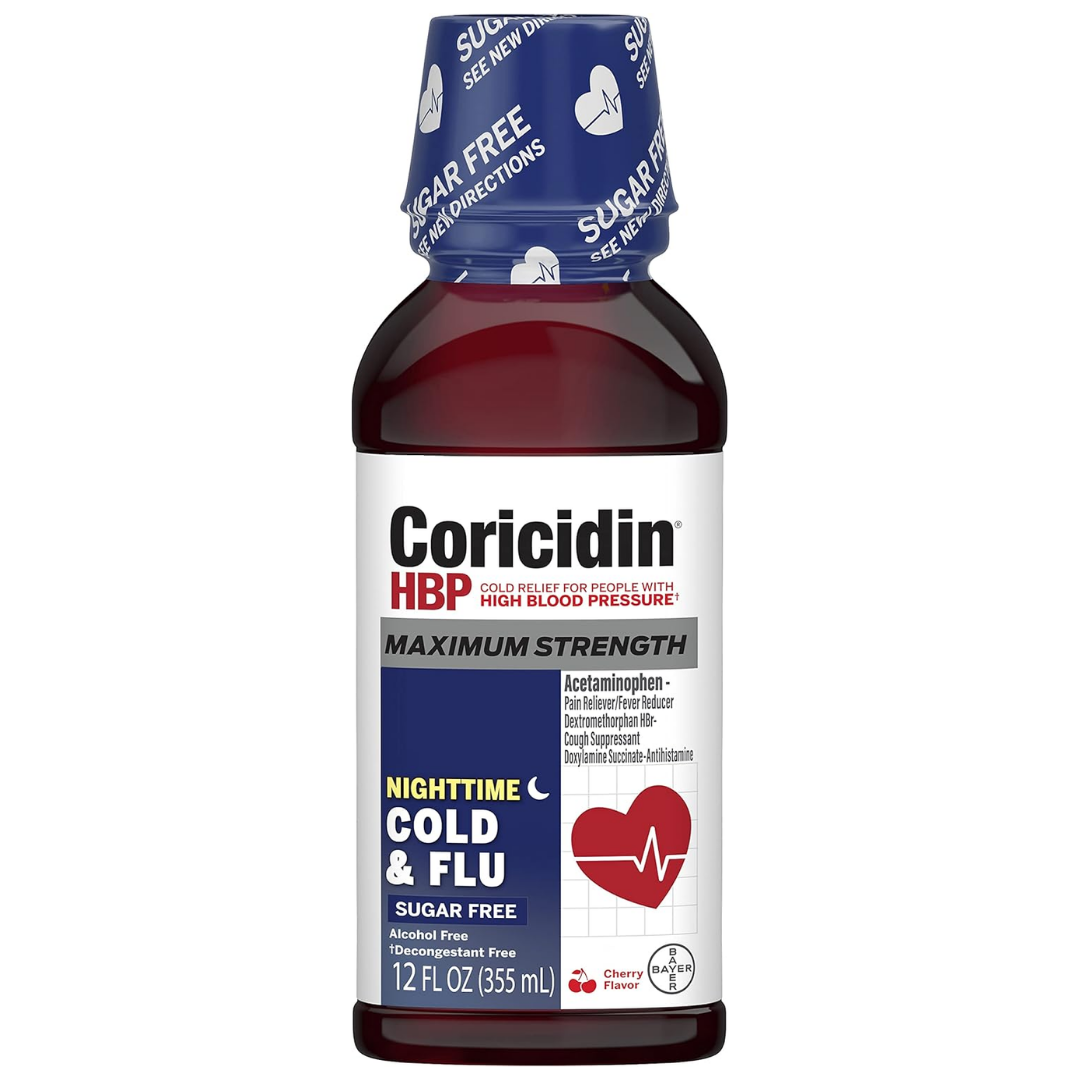 Coricidin HBP Nighttime Cold & Flu Relief líquido presión alta 12oz