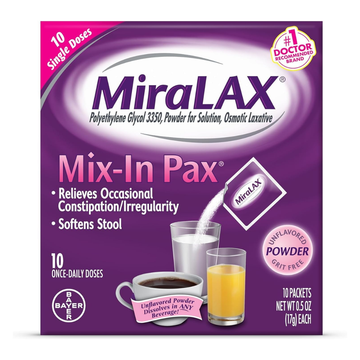 MiraLAX Laxative Powder Packets alivio estreñimiento 10 sobres 17g