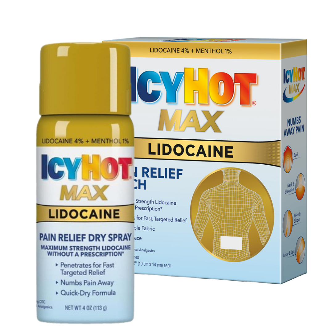 Spray para dolor Icy Hot Max Lidocaine, alivio potente en presentación de 4oz.