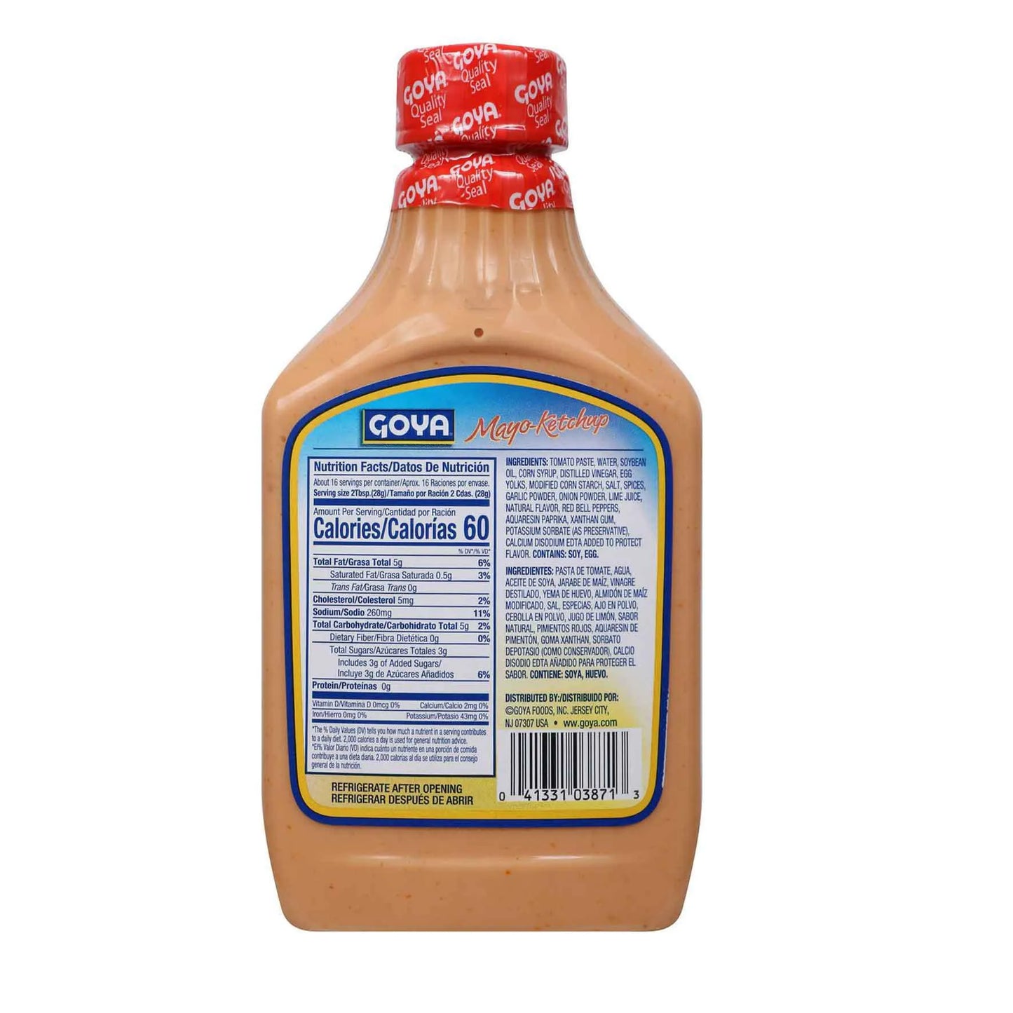 A bottle of Goya mayo-ketchup, showing the front label and red cap against a white background.
