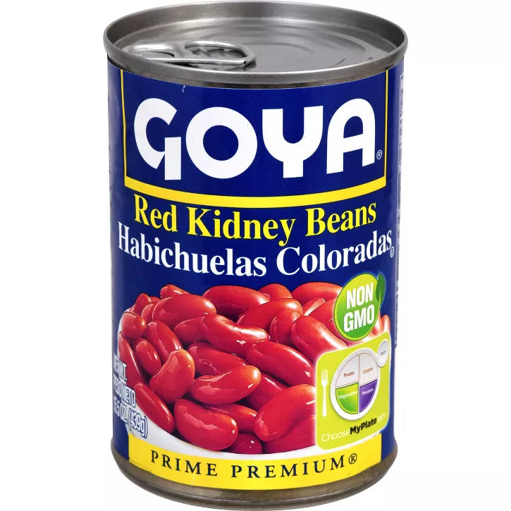 Can of Goya Red Kidney Beans on a white background