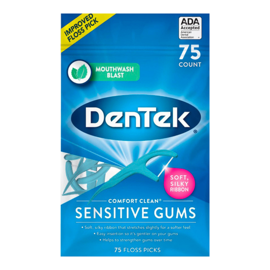 DenTek palillos dentales Sensitive Gums, 75 unidades, limpieza suave para encías sensibles.