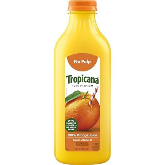 Tropicana jugo de naranja 100% sin pulpa, botella 46oz.