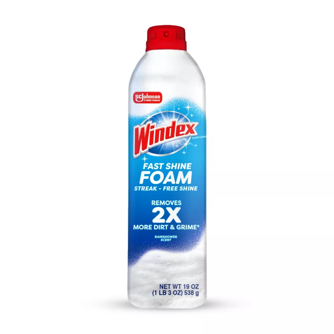 Windex limpiador en espuma aerosol 19oz para vidrios y superficies.