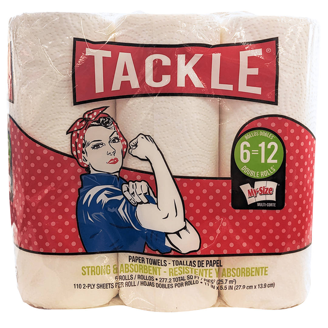Tackle toallas de papel, 6 rollos dobles, alta absorción.