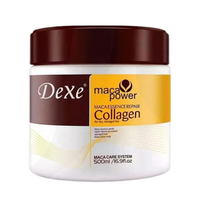 Jar of Dexe Maca Power Collagen hair product on a white background