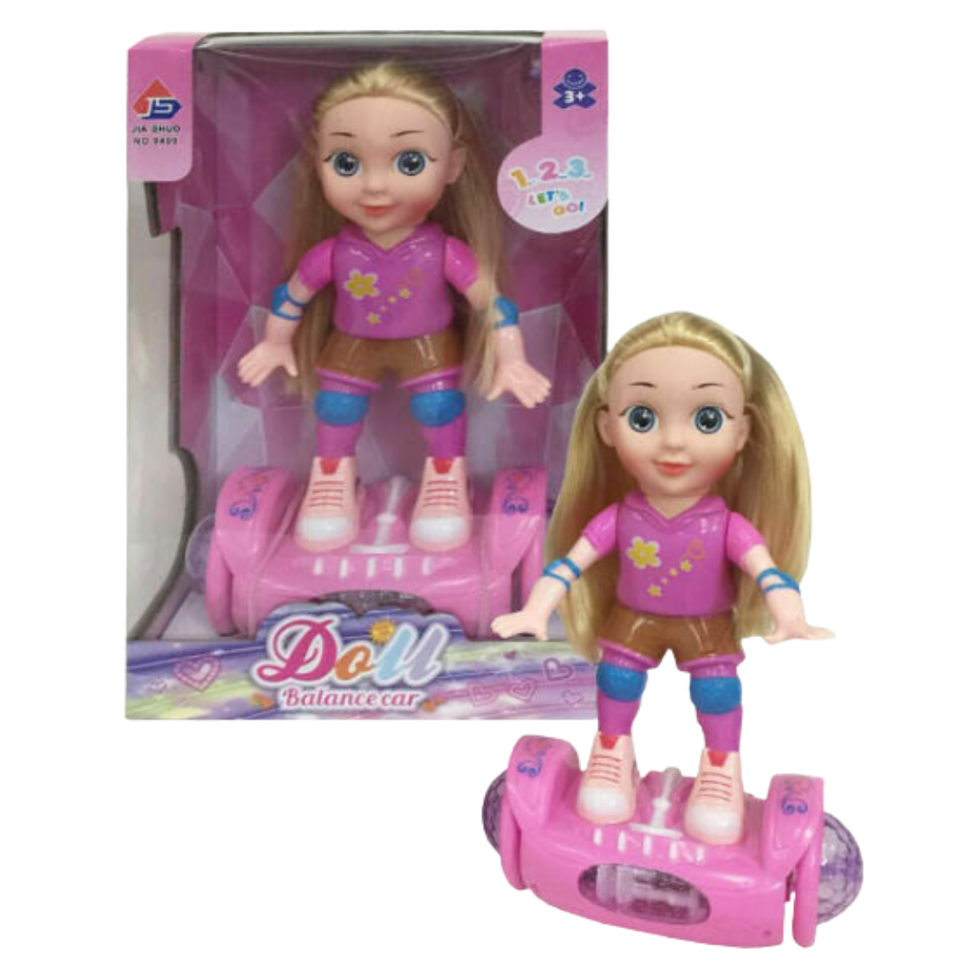 Jia Shuo Electric Balance Car Doll muñeca en hoverboard rosa con luces y música