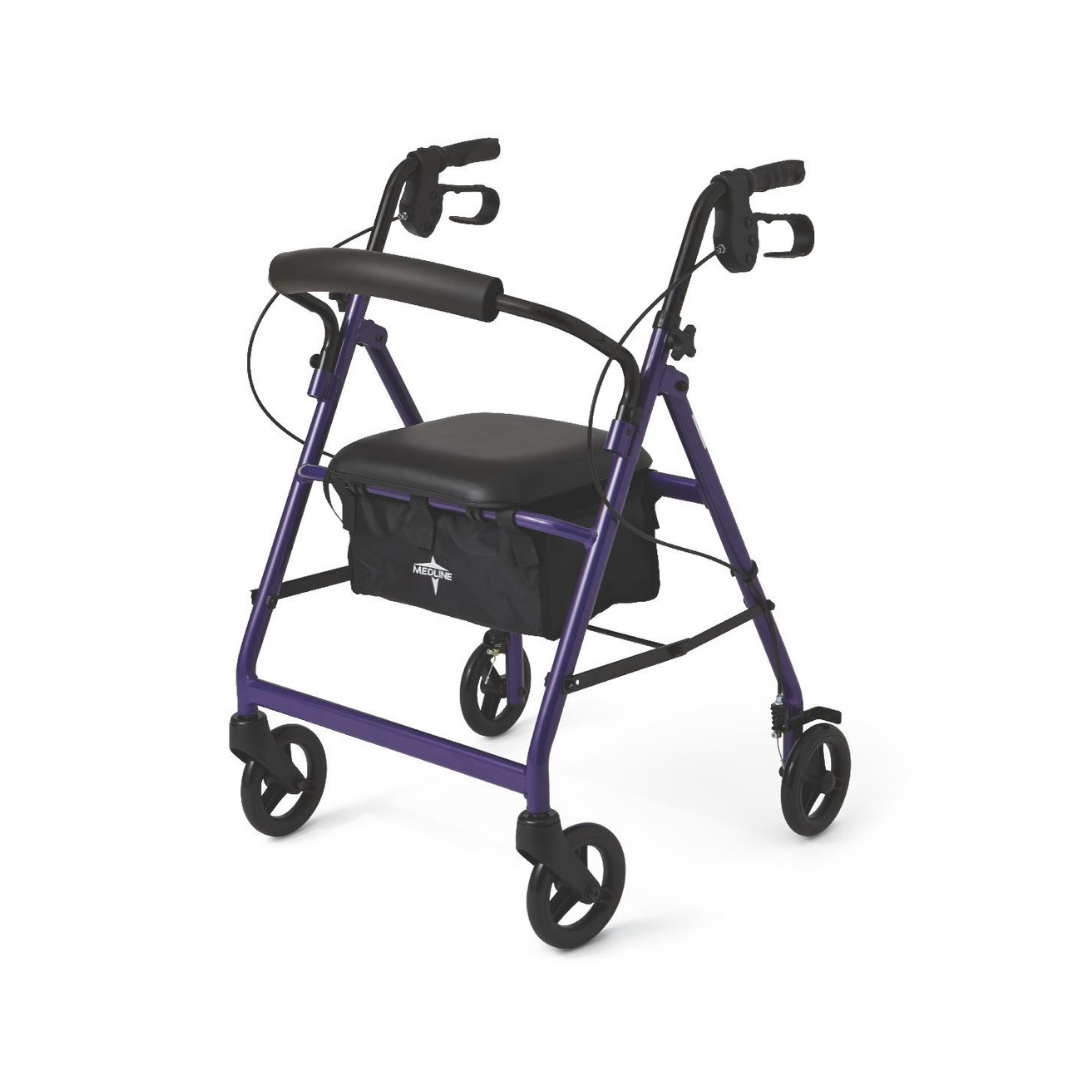 Medline Rollator Púrpura con asiento y ruedas para movilidad asistida