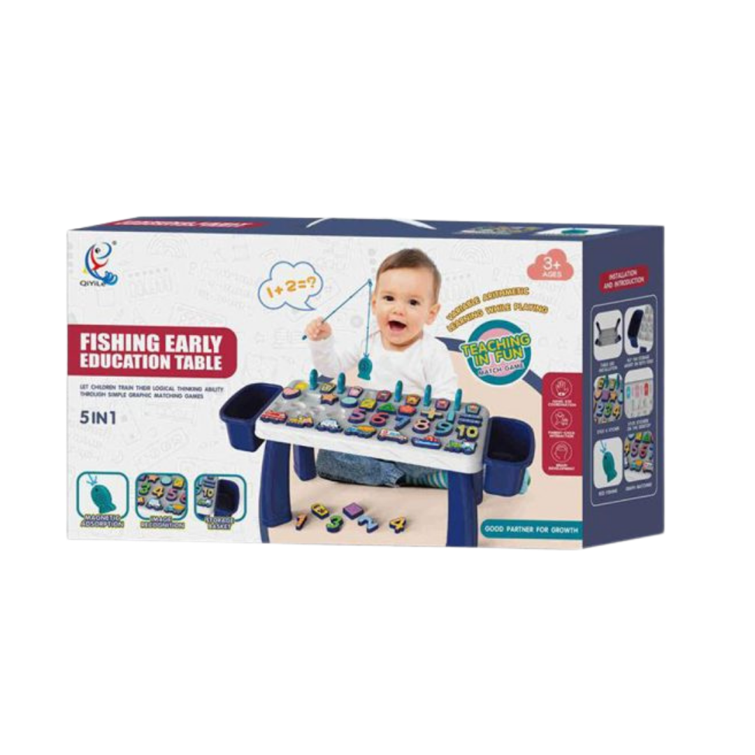 Qiyile Fishing Early Education Table mesa de juegos de pesca magnética y aprendizaje 5 en 1