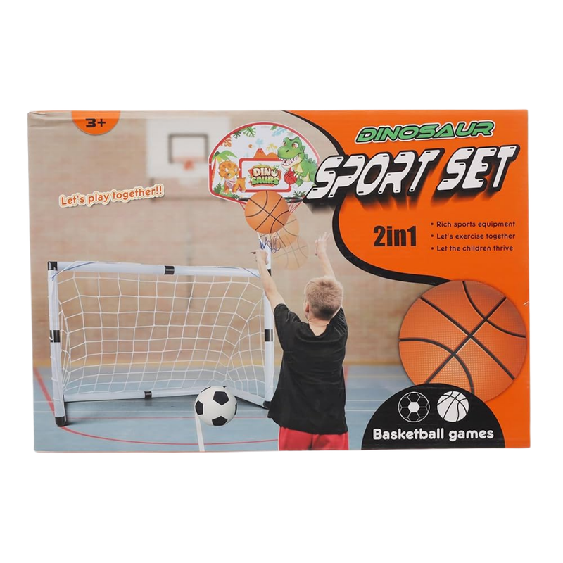 Dinosaur 2-in-1 Basketball Hoop & Soccer Goal Sport Set for Kids