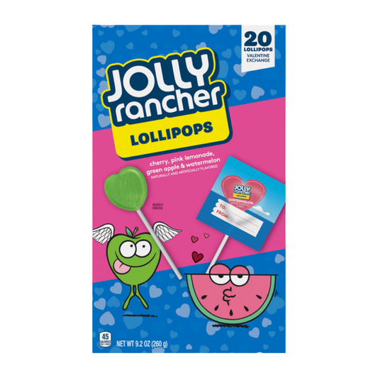 Jolly Rancher Valentine Hearts Lollipops caja de intercambio 20 unidades