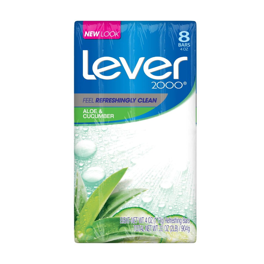 Jabón en barra Lever 2000 Aloe & Cucumber pack de 8 unidades de 4oz