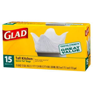 Caja de bolsas de basura Glad Tall Kitchen 13 galones 15 unidades