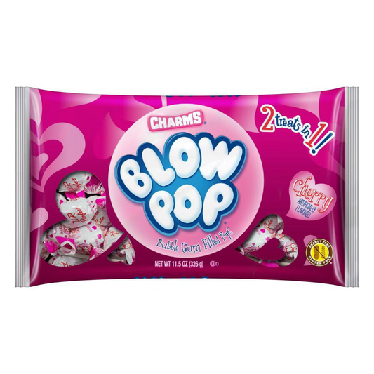 Bolsa de paletas Charms Blow Pop Valentine sabor cereza rellenas de chicle