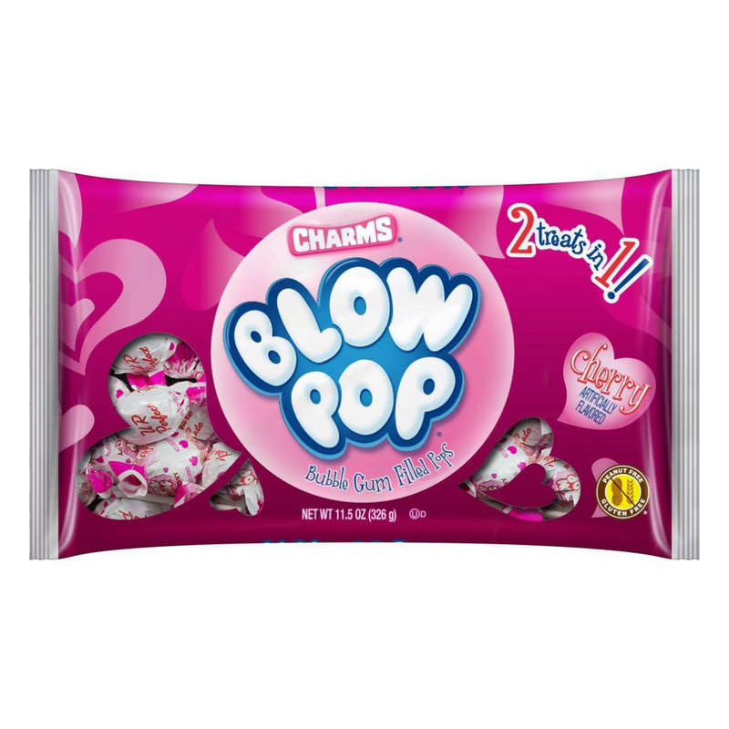 Charms Blow Pop Valentine Cherry Bubble Gum Filled Pops (11.5oz)