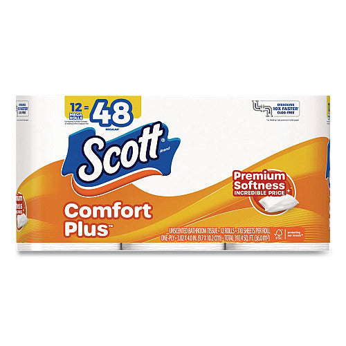Scott ComfortPlus Toilet Paper Mega Rolls, Septic Safe, 1-Ply, White, 310 Sheets, 12 Mega Rolls