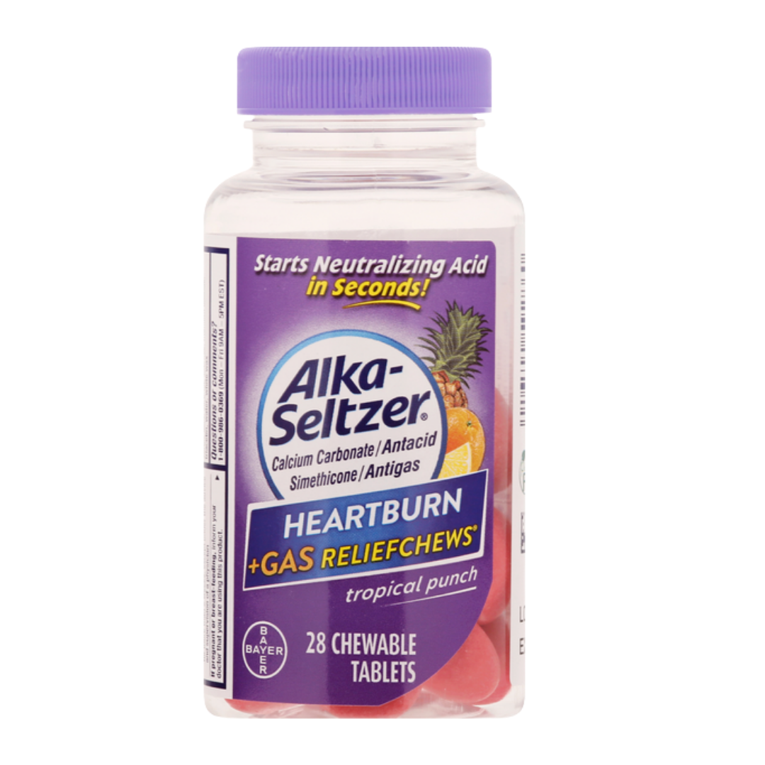 Alka-Seltzer Heartburn + Gas Relief Chews sabor Tropical Punch 28 unidades