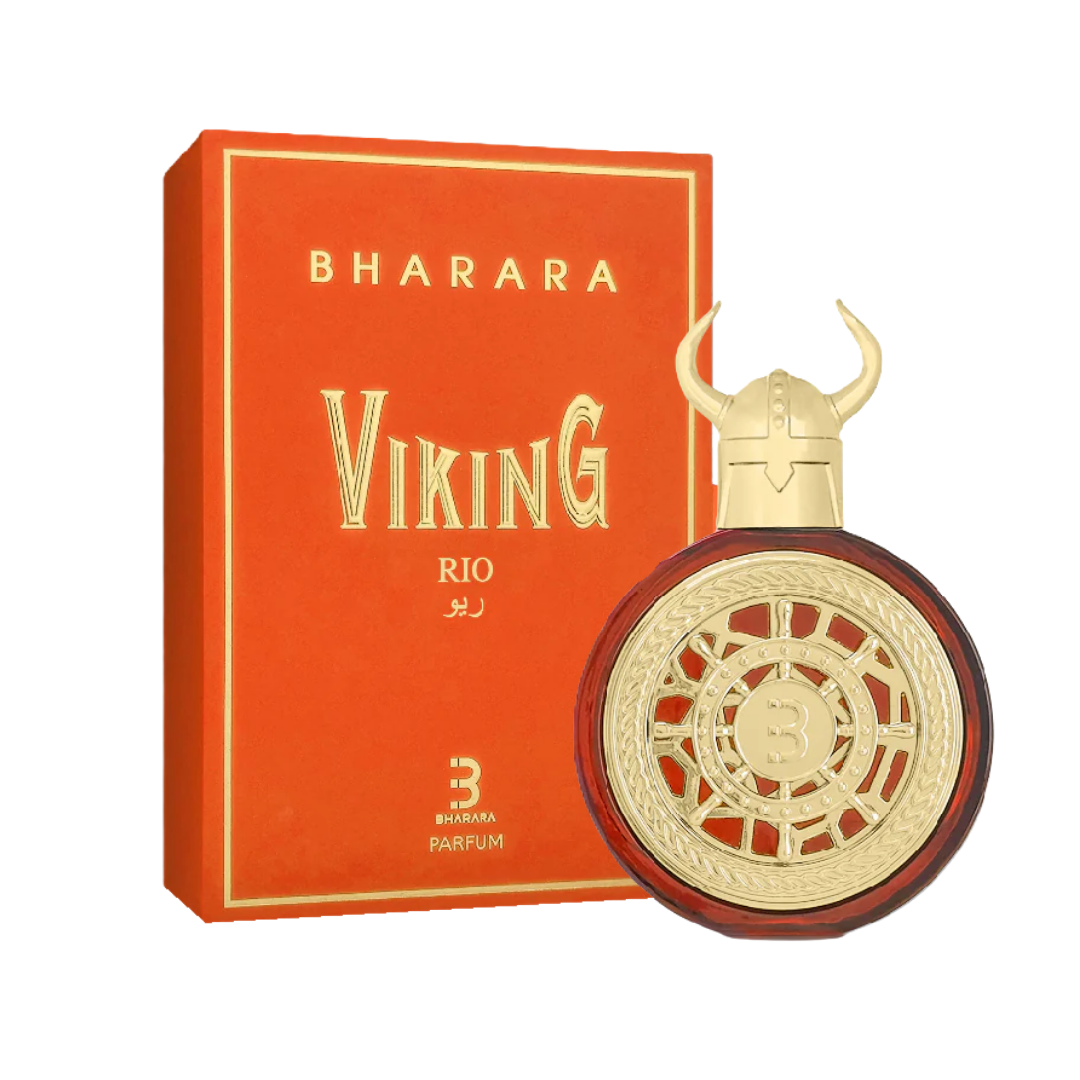 Perfume Bharara Viking Rio Unisex botella roja con casco vikingo 3.4oz