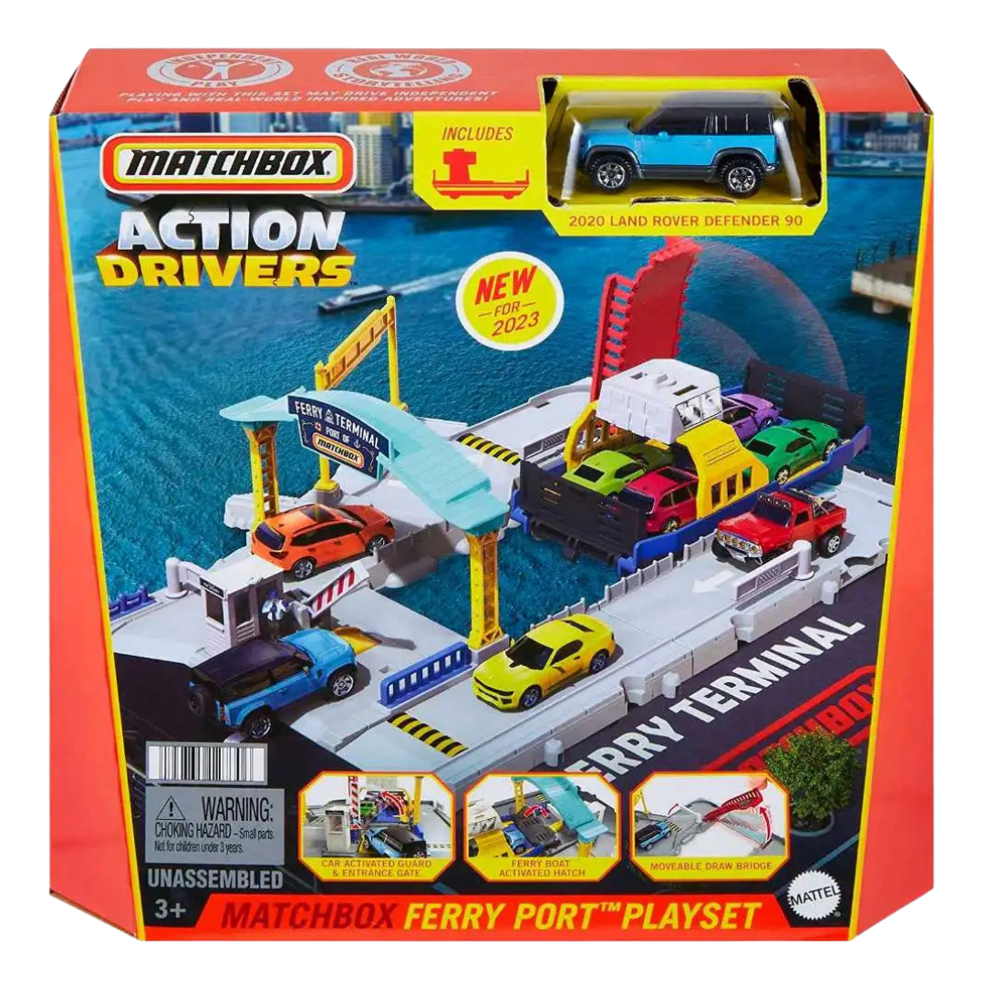 Matchbox Action Drivers Ferry Port Playset puerto de ferry con coche Land Rover