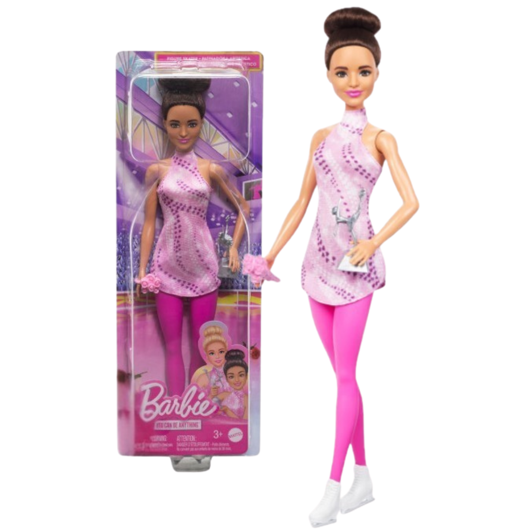 Barbie Figure Skater Doll muñeca patinadora sobre hielo morena con trofeo