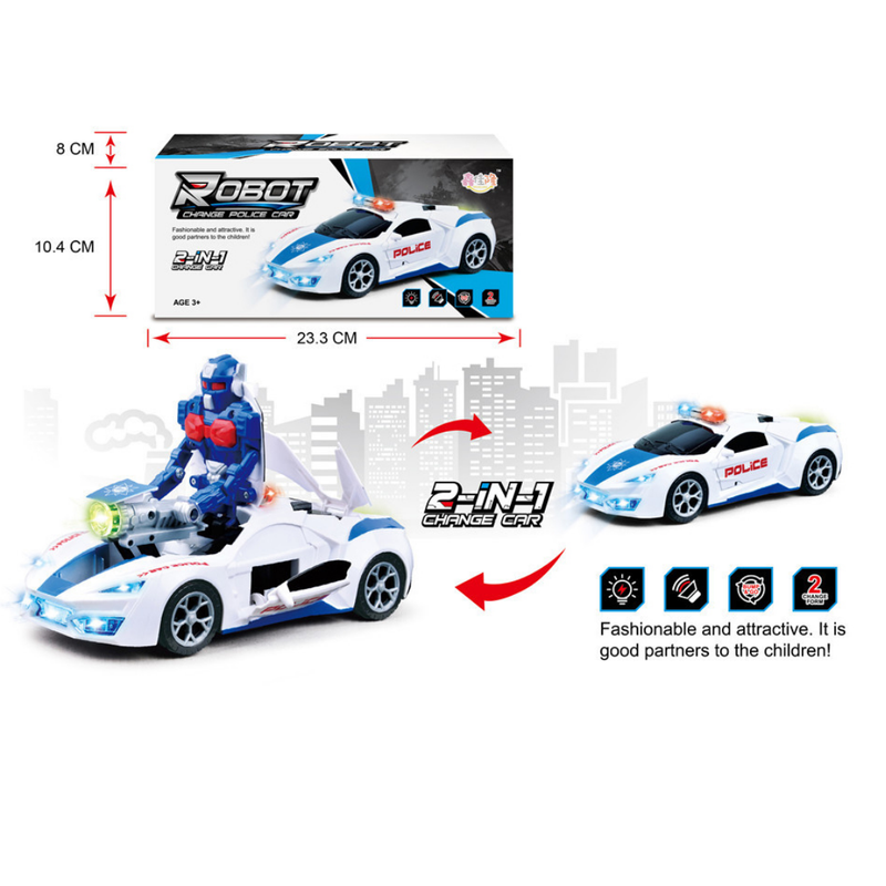 2-in-1 Robot Change Police Car with Light & Sound (White)