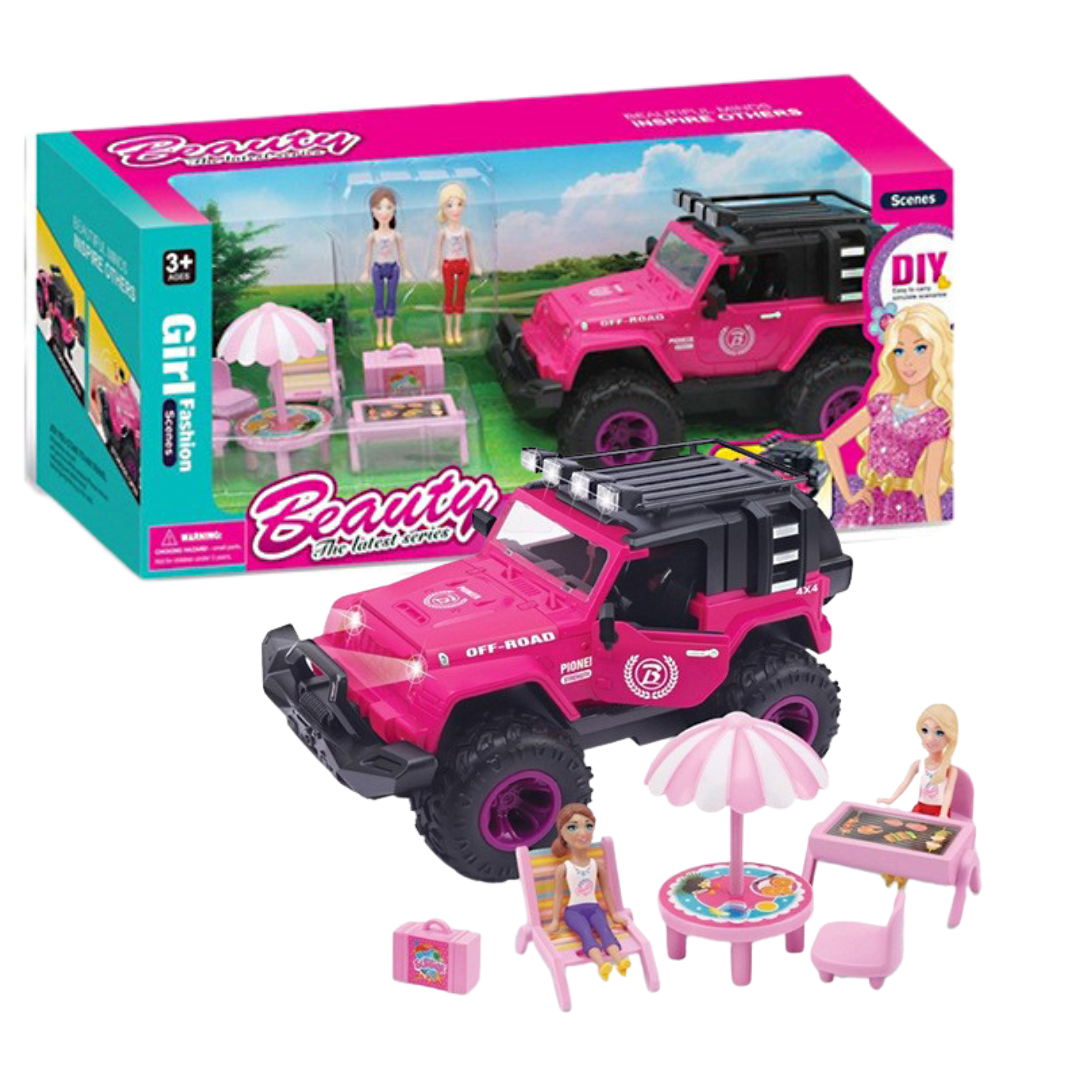 Off-Road Pink Truck con muñecas y accesorios de picnic