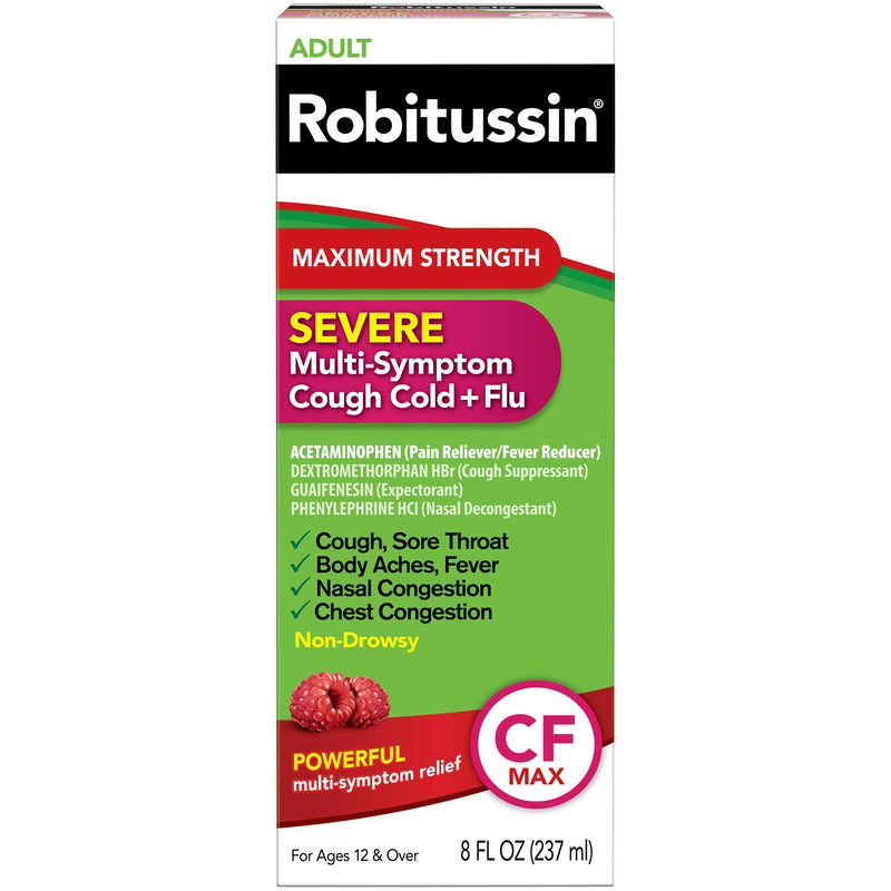 Robitussin Adulto Fuerza Máxima Tos Severa Multiuso, Resfriado y Gripe Líquido (CF Max), un 8 fl. oz.
