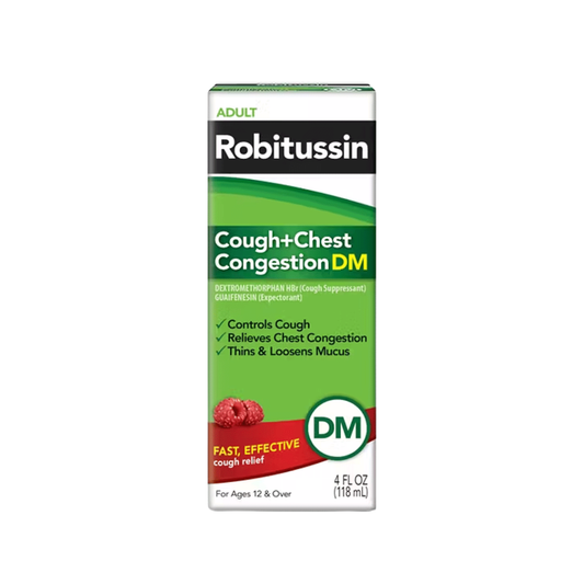 Jarabe Robitussin DM Cough + Chest Congestion sabor frambuesa 4oz