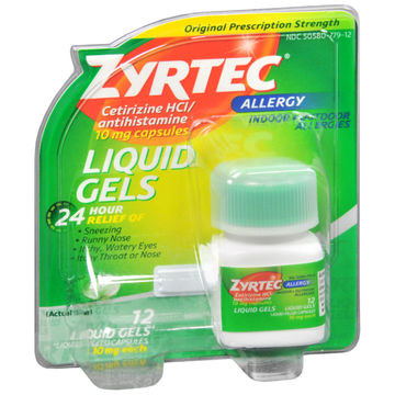 Zyrtec Allergy Relief 10mg Liquid Gels antihistamínico 12 cápsulas