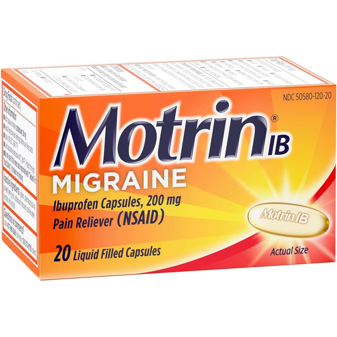 Motrin IB Migraine cápsulas líquidas ibuprofeno 200mg alivio migraña 20 unidades