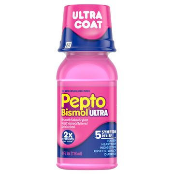 Pepto Bismol Ultra jarabe alivio estomacal 5 sintomas max strength 4oz