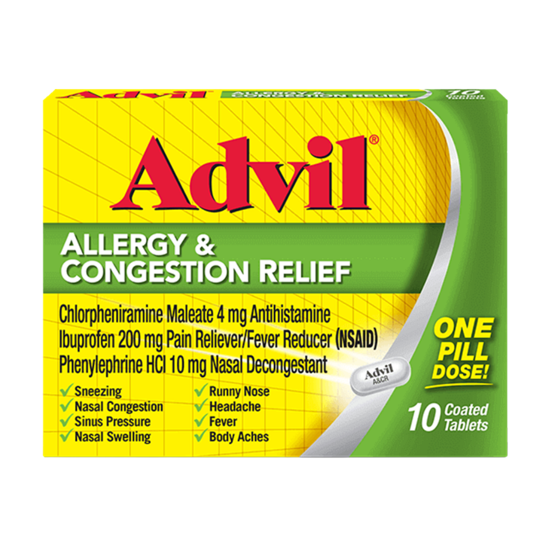Advil Allergy & Congestion Relief 10 tabletas para alergia y congestion nasal