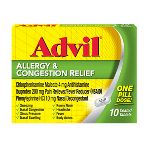 Advil Allergy & Congestion Relief 10 tabletas para alergia y congestion nasal