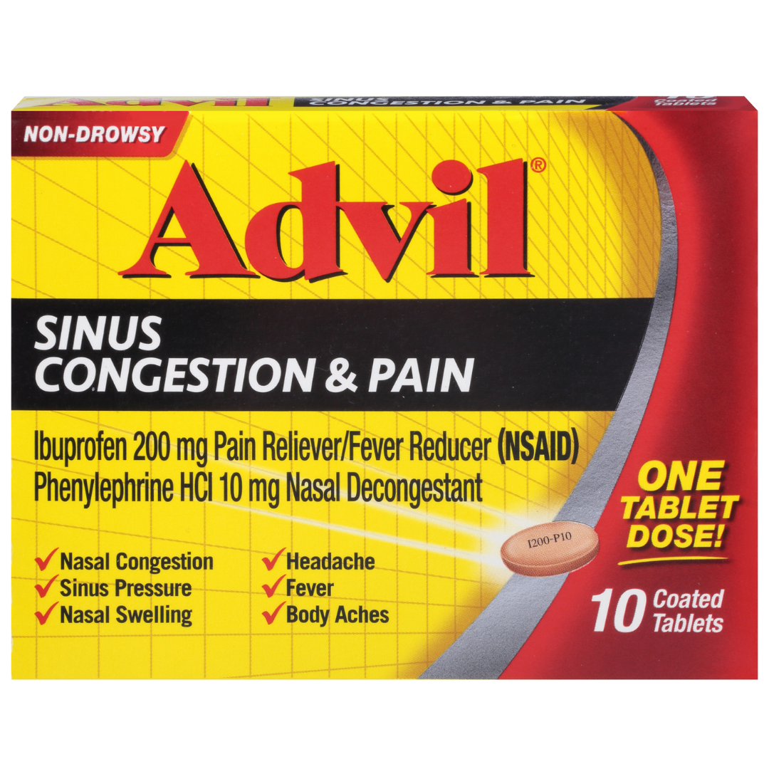Advil Sinus Congestion & Pain Relief 10 tabletas alivio sinusitis y dolor