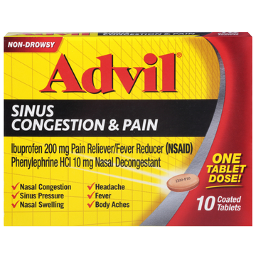Advil Sinus Congestion & Pain Relief 10 tabletas alivio sinusitis y dolor