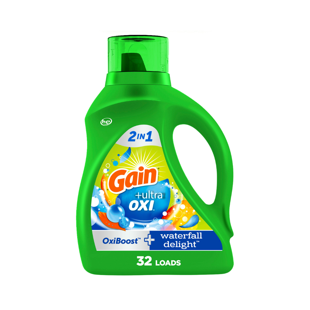 Detergente líquido Gain Ultra Oxi Waterfall Delight 46oz para 32 lavadas